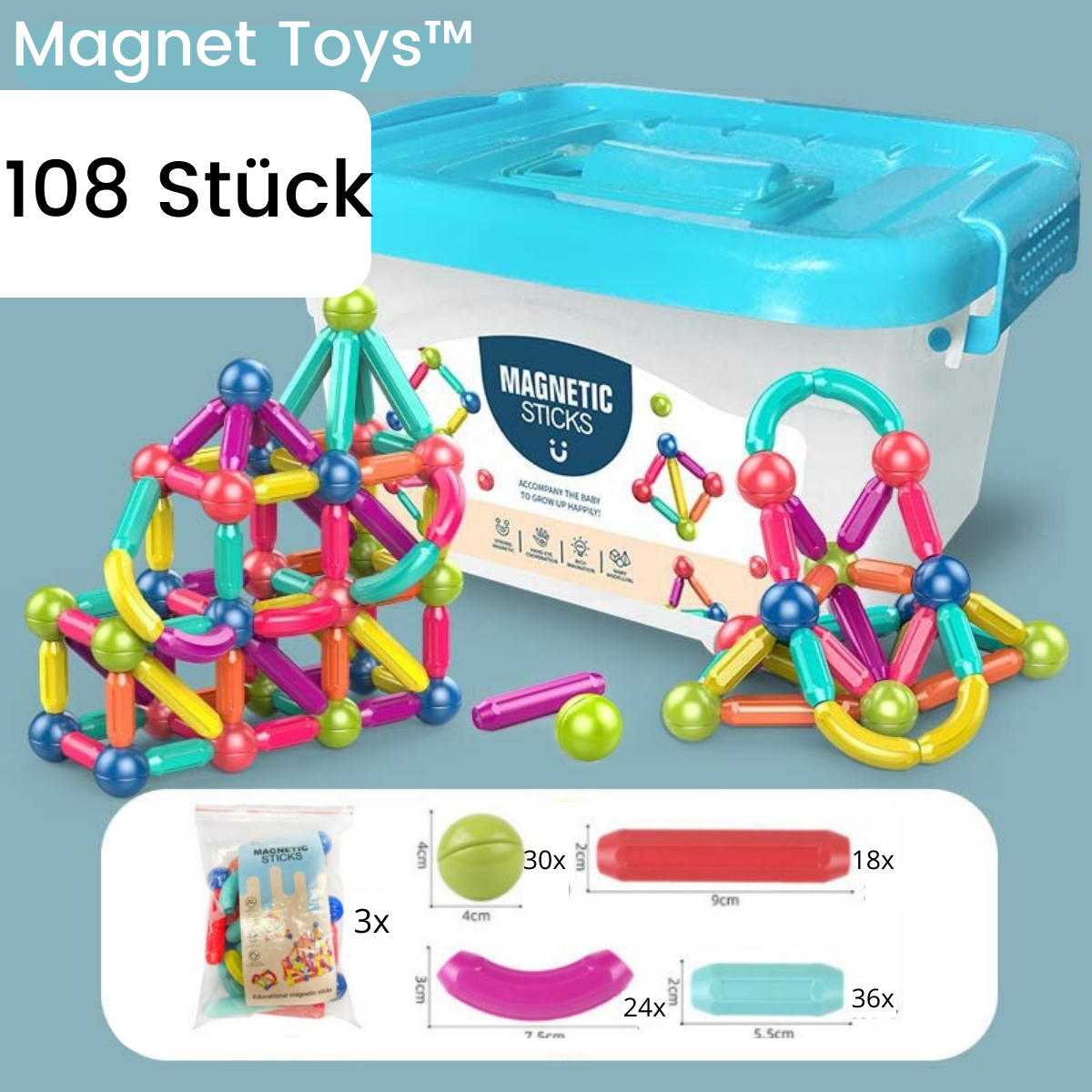 Magnetix Aantrekkelijke Bouwblokken Set | Ontwikkeling & Creativiteit - Voor Baby's en Kinderen