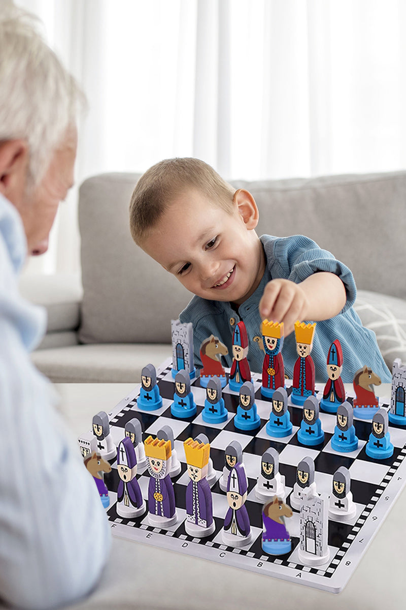 EcoToys Chess Adventure Set | Stimuleer Creativiteit - Educatieve houten schaken voor kinderen