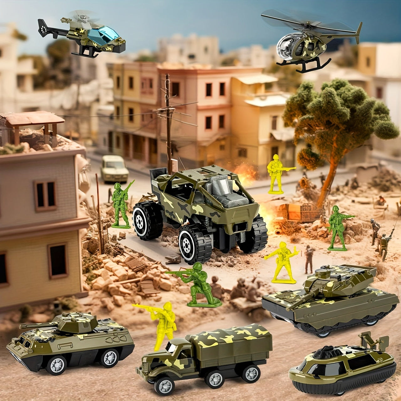 MiniTroopers | Aventura militar épica - set de juego militar 14 en 1 con vehículos