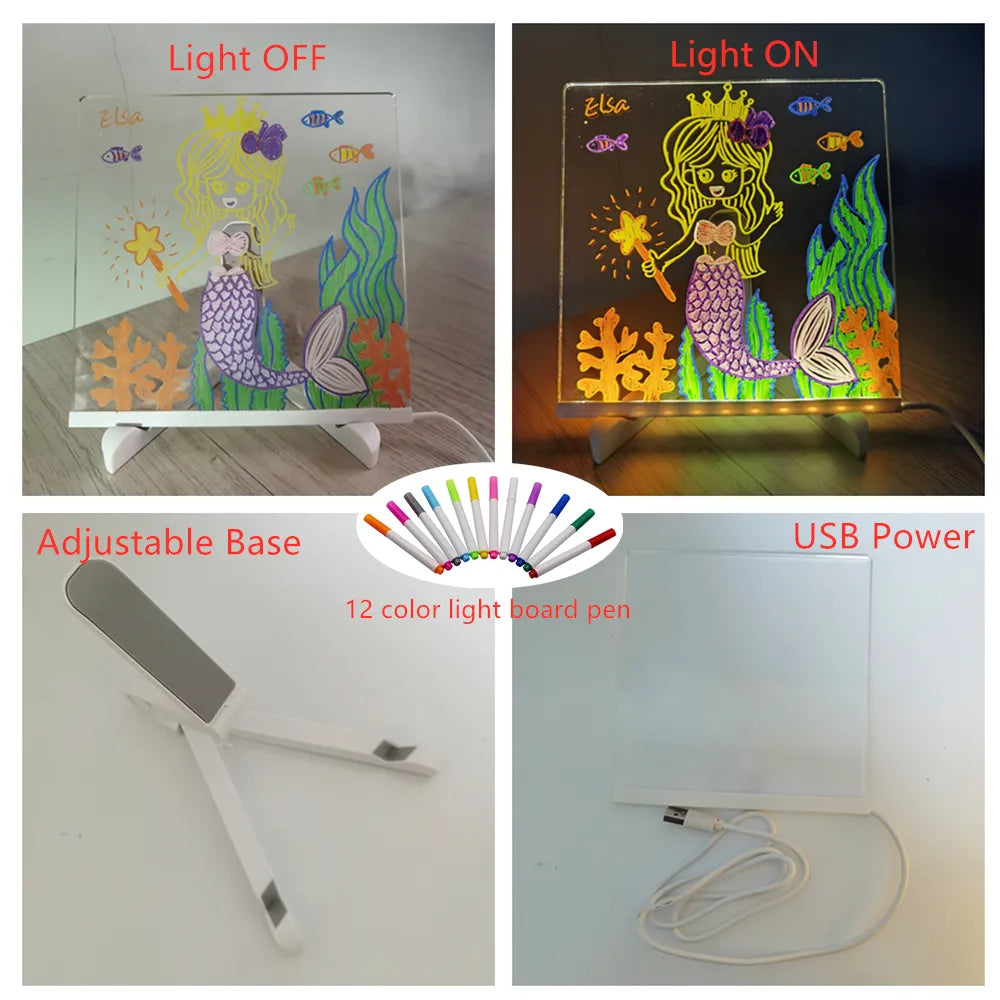 Gepersonaliseerde LED Lamp | Creatief Berichtbord voor Kinderen - Oplaadbaar en Uitschuifbaar