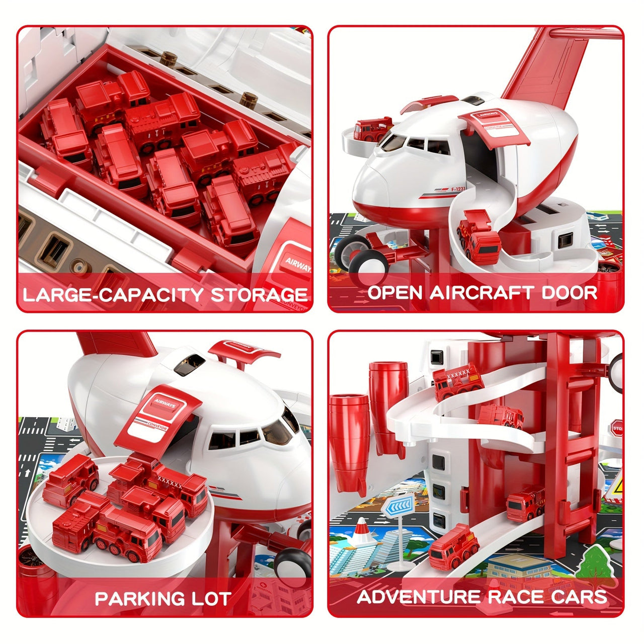 SkyRescue | Diversión de juego aventurera - Set de juego de avión y camión de bomberos con alfombra de juego