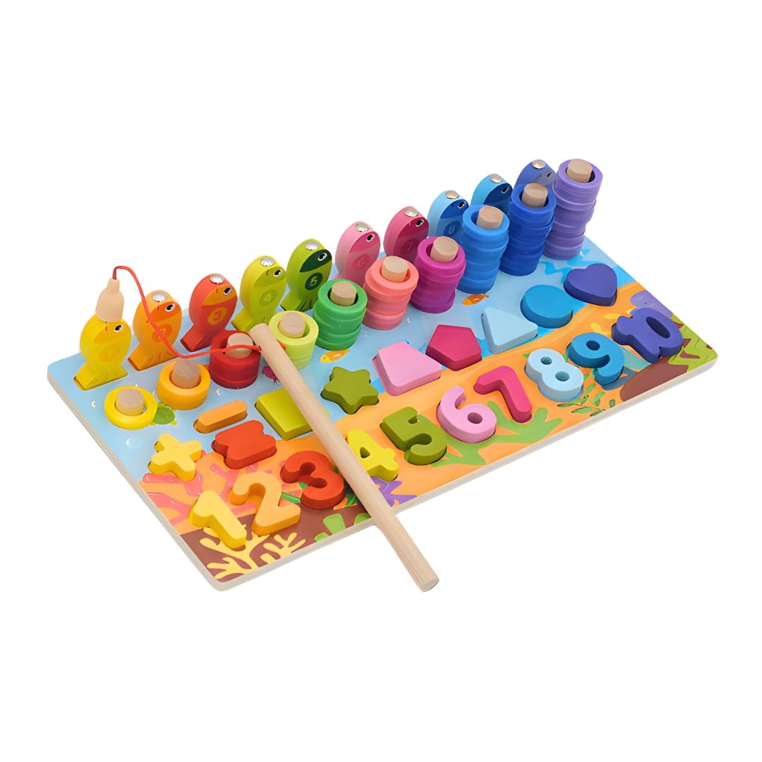 EcoToys NumPuzzle | Leren tellen met plezier - Houten Montessori cijferpuzzel & visspel