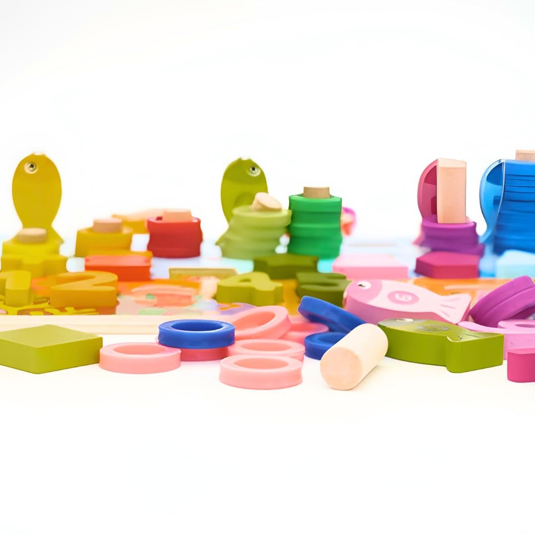 EcoToys NumPuzzle | Leren tellen met plezier - Houten Montessori cijferpuzzel & visspel