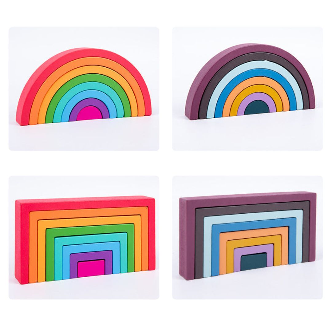 Rainbow Stacking Fun | Stimuleer Creativiteit - Educatieve Houten Blokken voor Kinderen