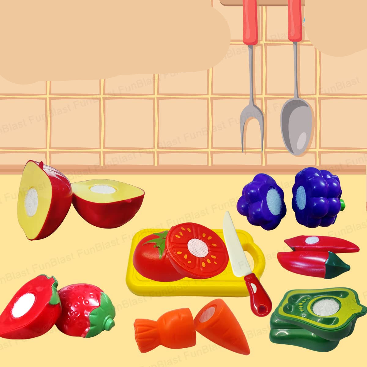 MiniChef | Spielerisches Lernen Schneiden - Gemüse- und Obstschneideset für Kinder