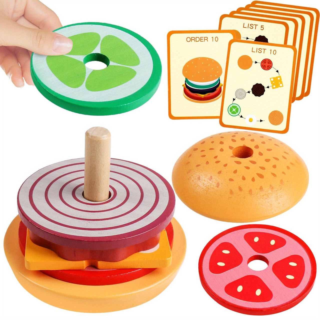 Ecotoys BurgerMaster | Spelenderwijs Stapelen - Educatief Montessori Stapelspeelgoed voor Peuters en Kleuters