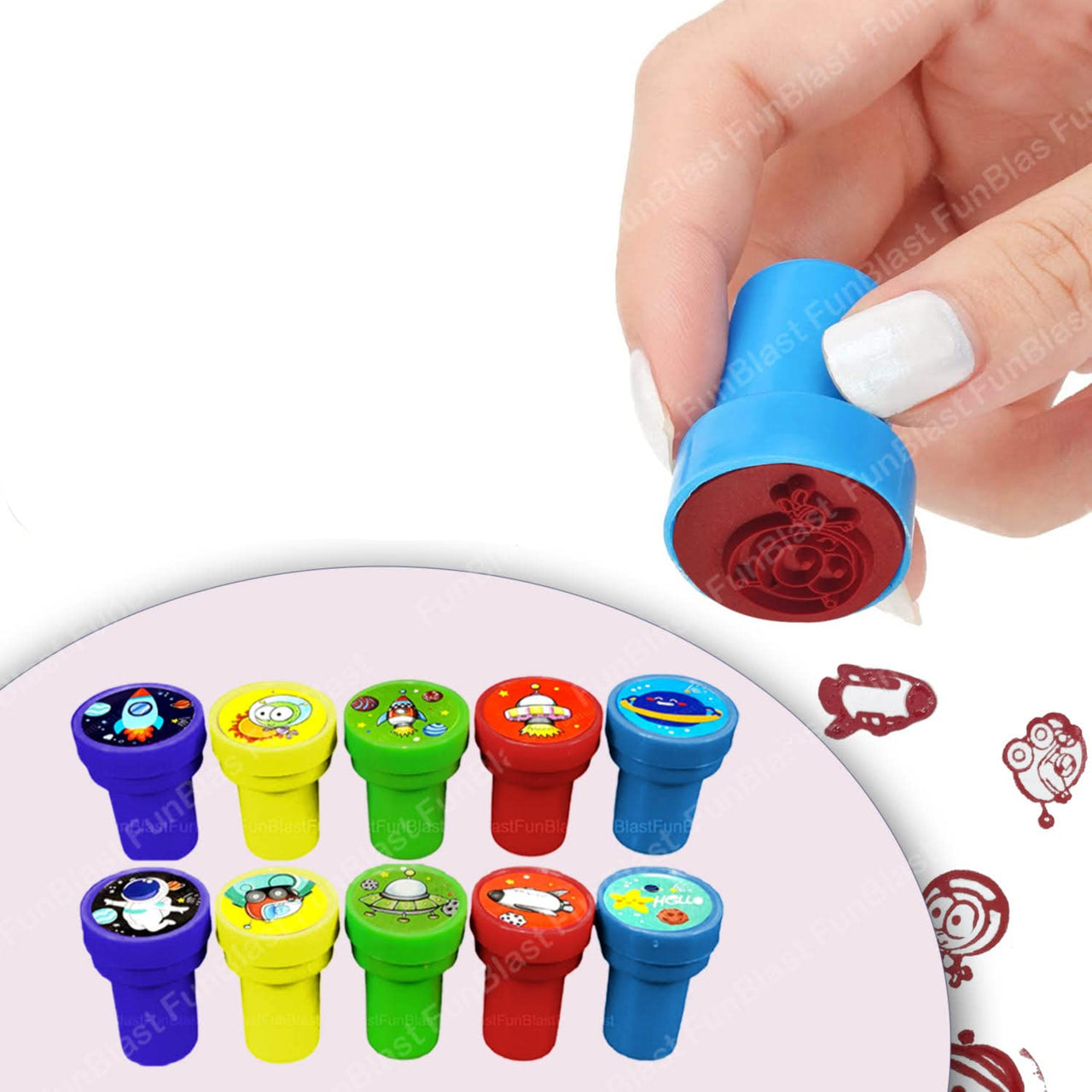 StampiFun | Kreatives Stempeln - Selbstfärbende Cartoonstempel für Kinder, Bastelspaß & Partyfavorit