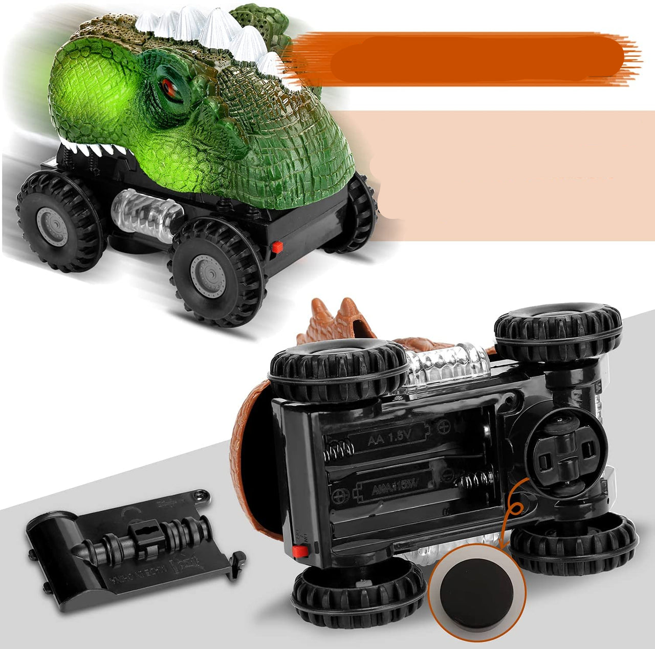 DinoRacers | Acción rugiente - Coche de dinosaurio eléctrico con luz y sonido
