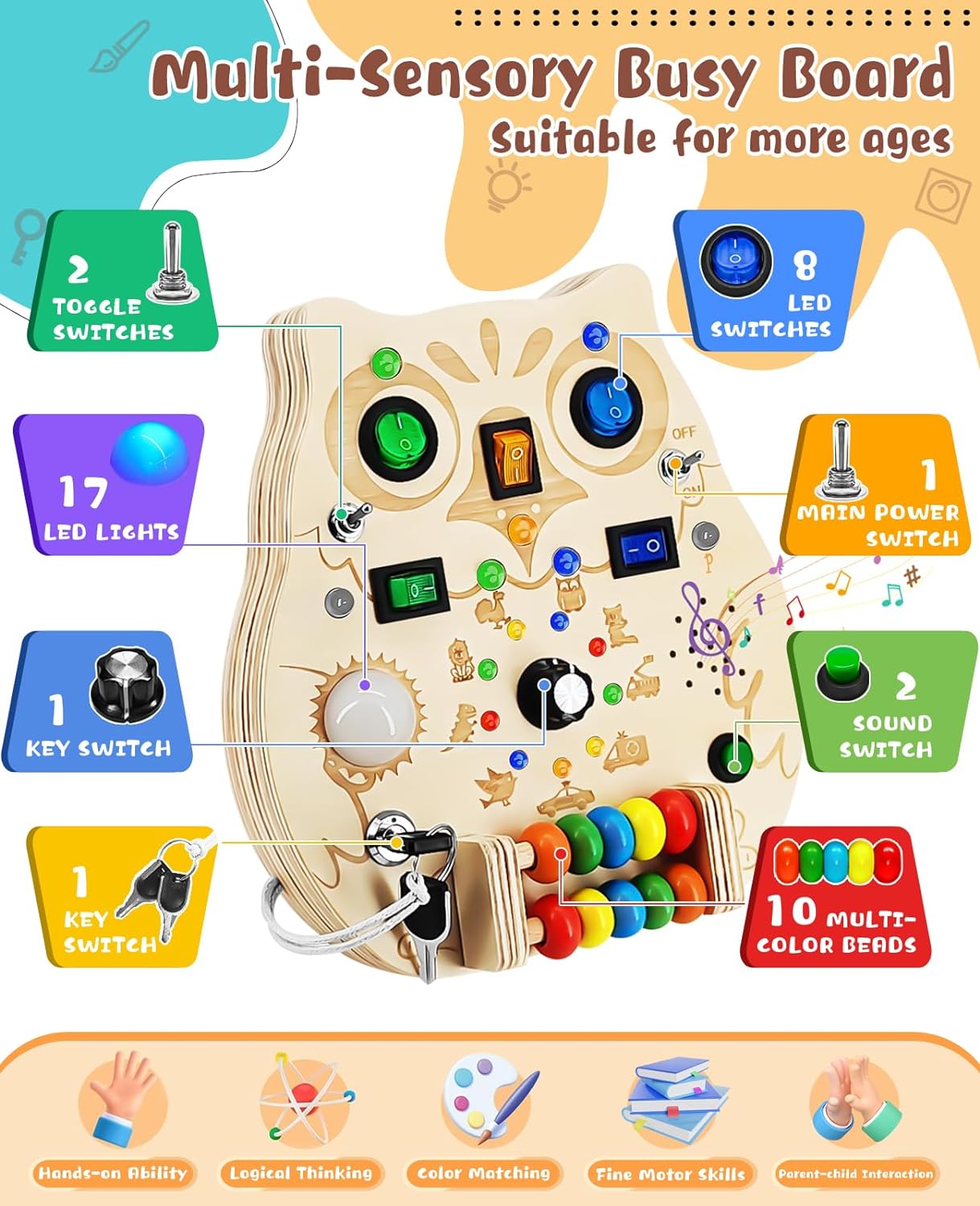 Owl Bright Board | Leer spelenderwijs - Educatief Houten Speelbord