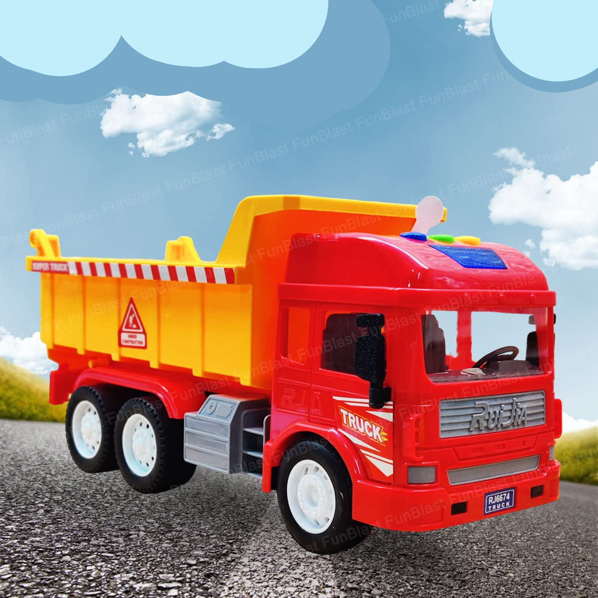 KrachtTruck | Diversión de juego robusta - Camión volquete accionado por fricción con luz y sonido para niños