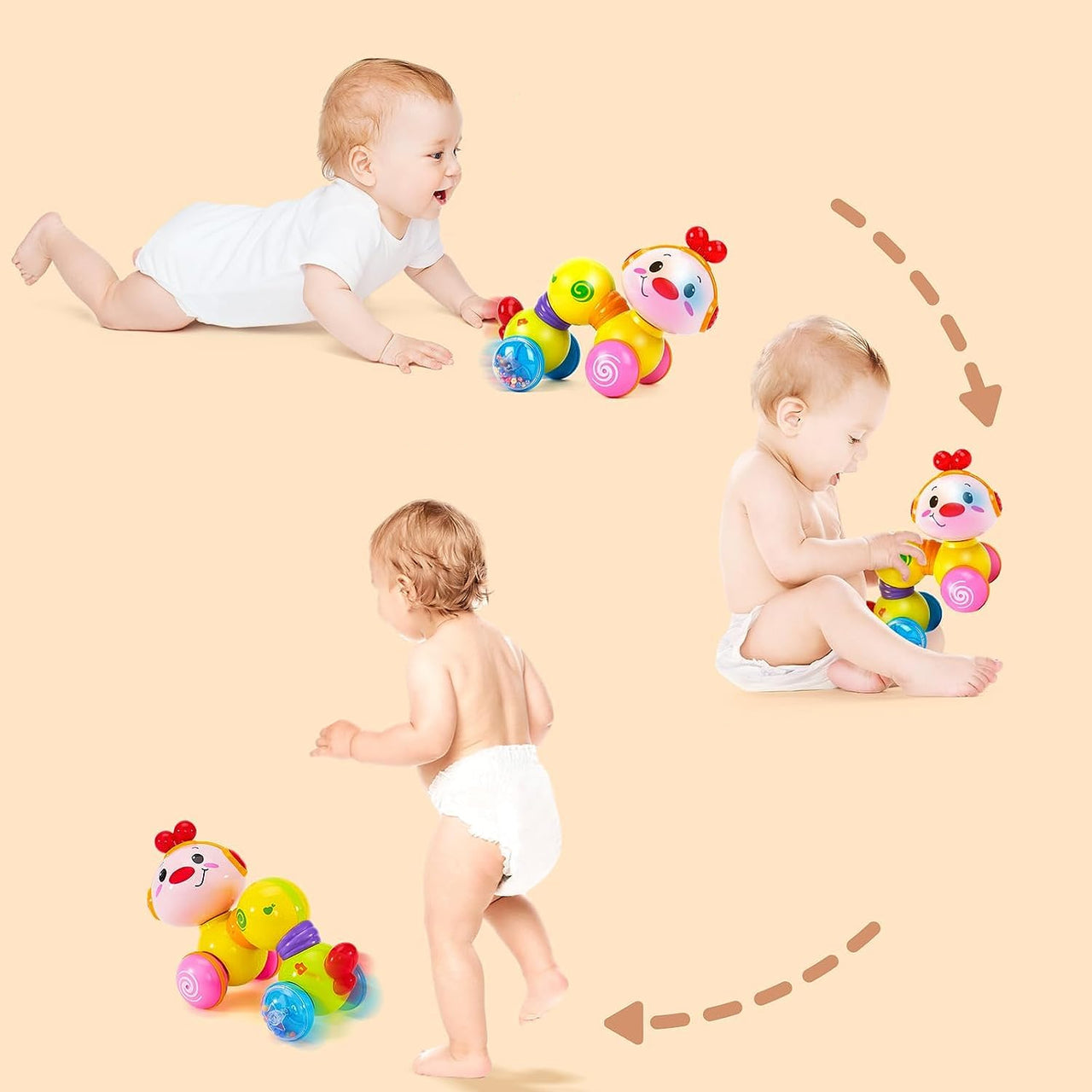 CaterCrawl | Leuchtender Spielspaß - Krabbelnde Raupe Spielzeug für Kleinkinder, interaktiv & lehrreich