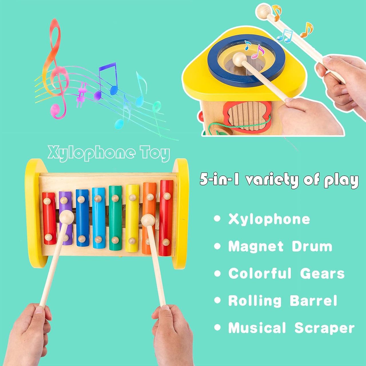 EcoToys Melody Triangle | Muzikale ontdekking voor kinderen - Xylophon en Trommel in één