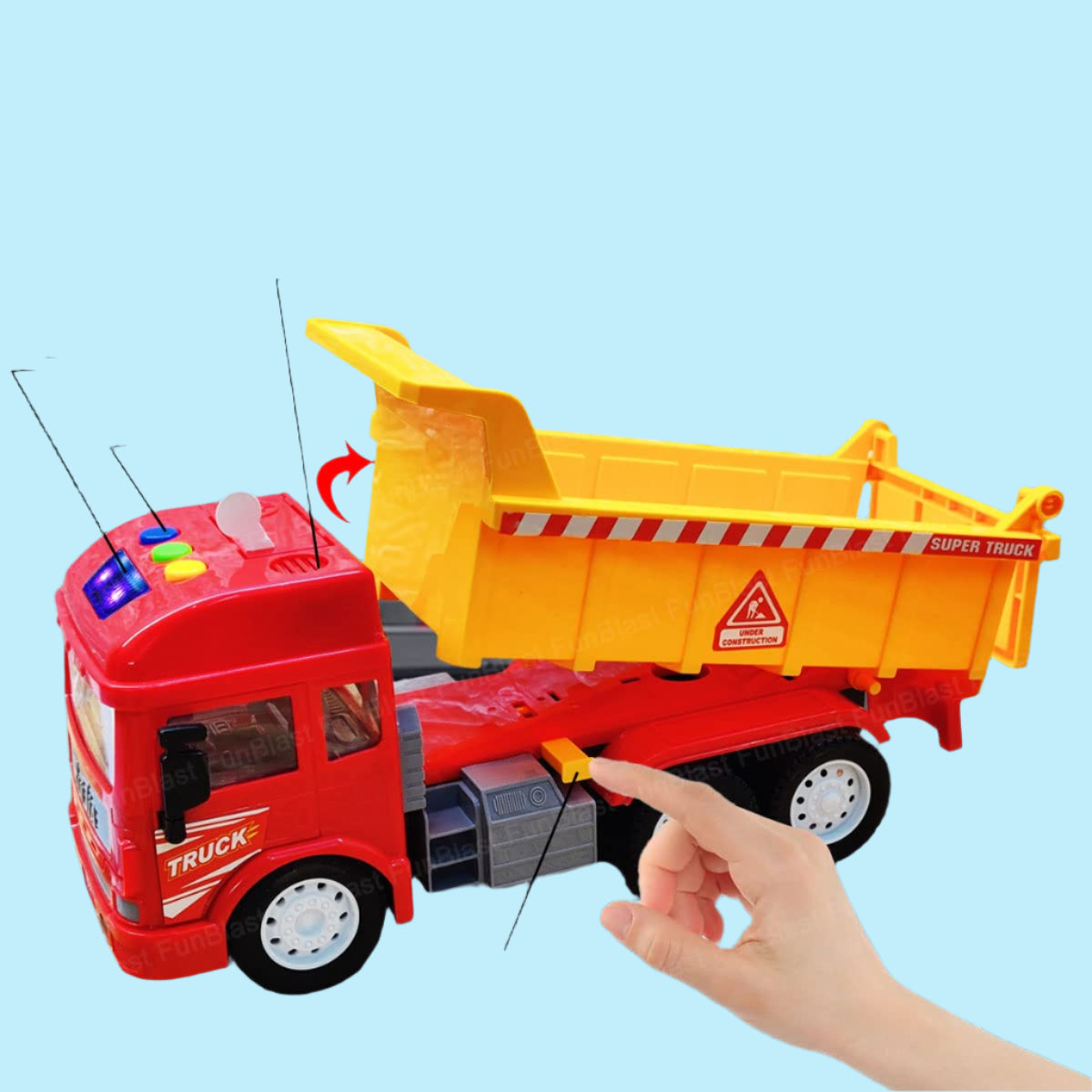 KrachtTruck | Diversión de juego robusta - Camión volquete accionado por fricción con luz y sonido para niños