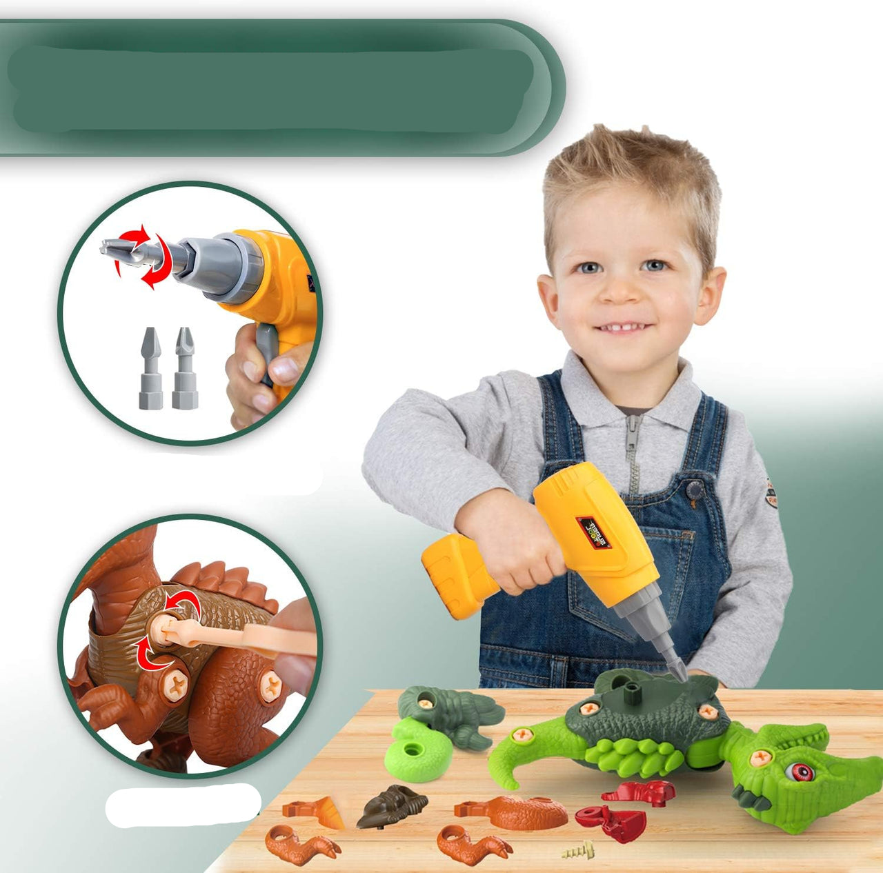 DinoBuild | Costruisci la tua avventura - Set di costruzione educativo di dinosauri con viti e trapano