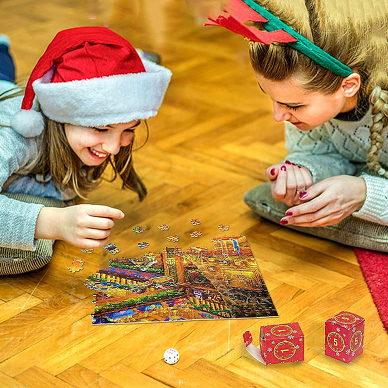 Calendario de cuenta regresiva de rompecabezas navideño | Haz la Navidad mágica - Rompecabezas de 1008 piezas en 24 ventanillas