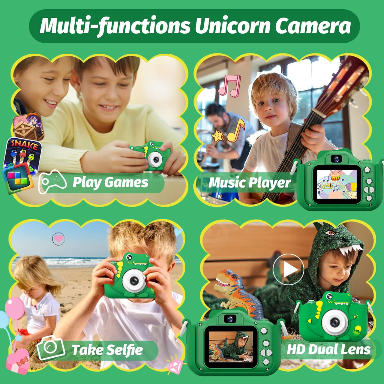 Dino Capture HD Camera | Voor Kleine Ontdekkers - Kids 1080P HD Camera voor Selfies en Video's