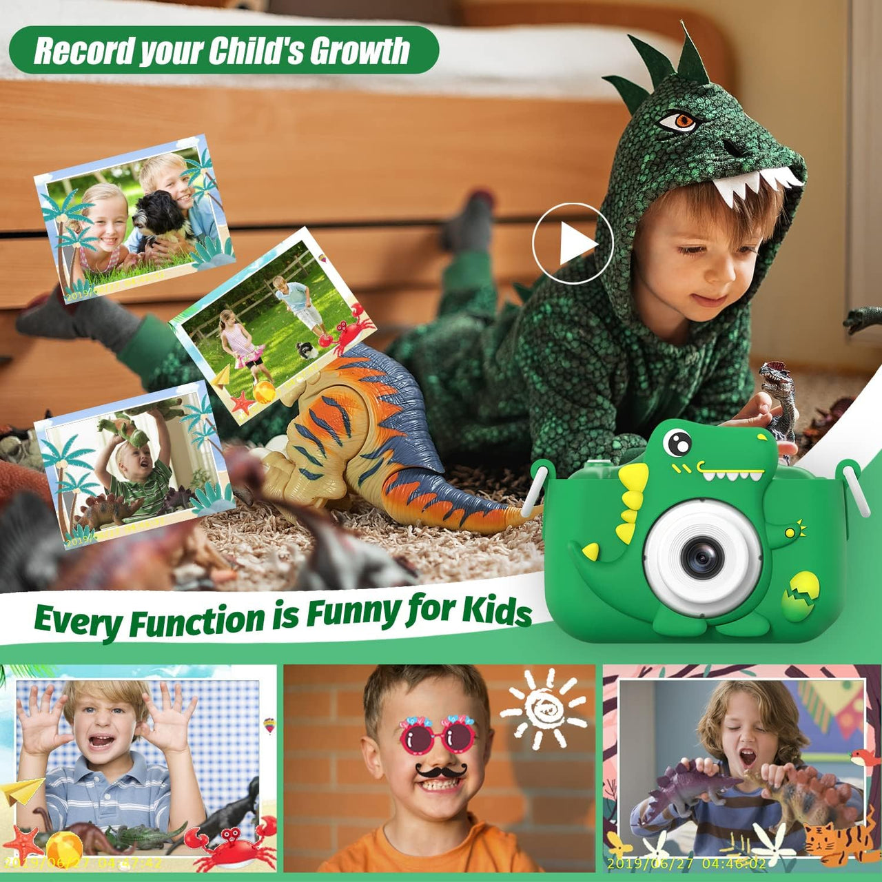 Dino Capture HD Camera | Voor Kleine Ontdekkers - Kids 1080P HD Camera voor Selfies en Video's