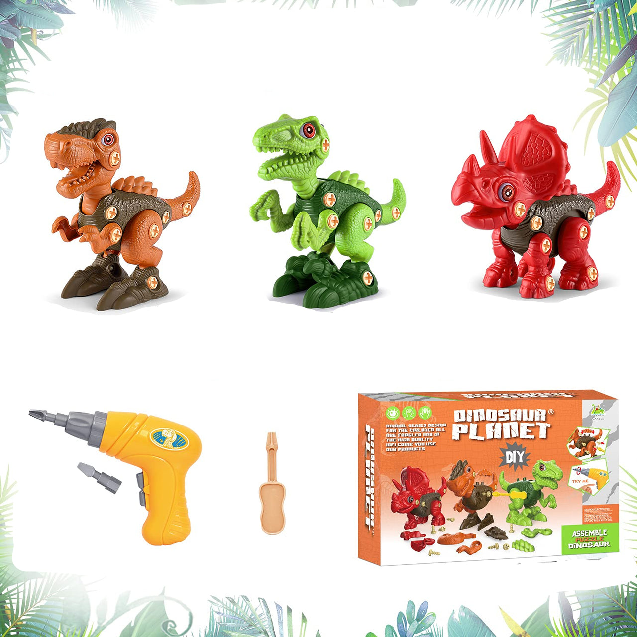 DinoBuild | Costruisci la tua avventura - Set di costruzione educativo di dinosauri con viti e trapano