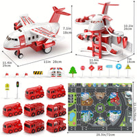 Thumbnail for SkyRescue | Diversión de juego aventurera - Set de juego de avión y camión de bomberos con alfombra de juego