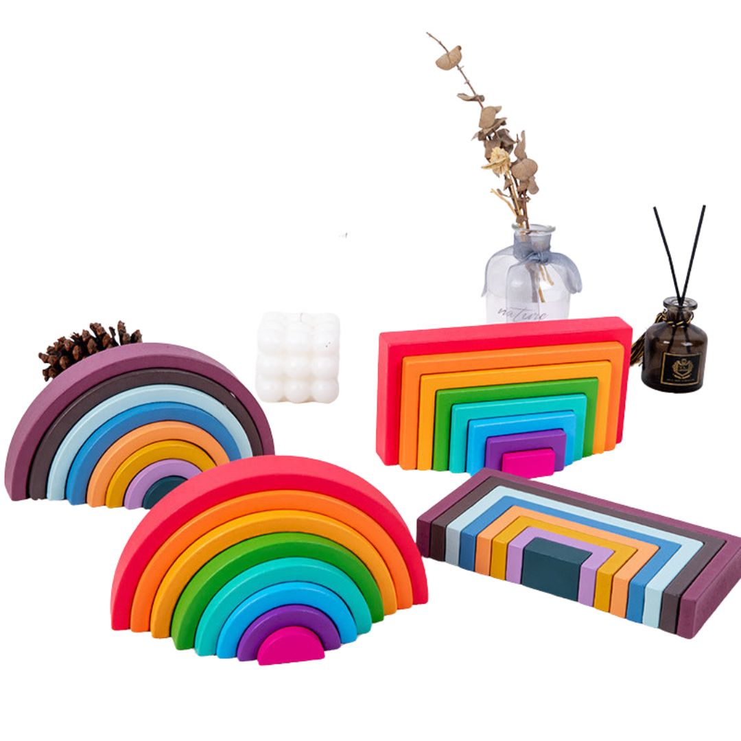 Rainbow Stacking Fun | Stimuleer Creativiteit - Educatieve Houten Blokken voor Kinderen