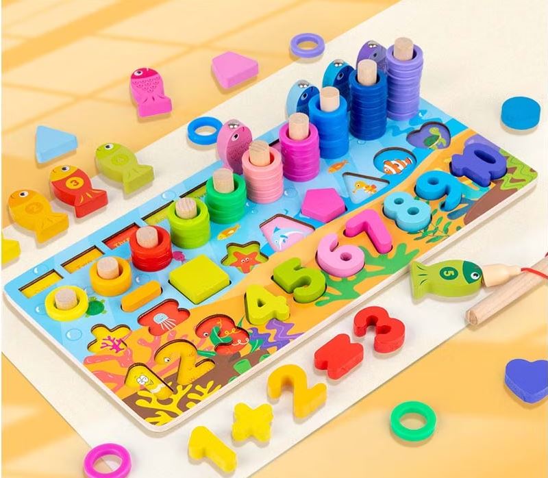 EcoToys NumPuzzle | Leren tellen met plezier - Houten Montessori cijferpuzzel & visspel