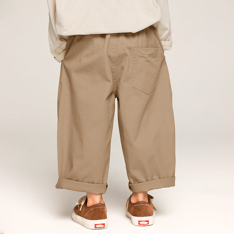 Comfortabele Unisex Katoenen Broek voor Kinderen – Khaki/Grijs, Maten 2-7 Jaar, Ademend en Relaxte Pasvorm 2
