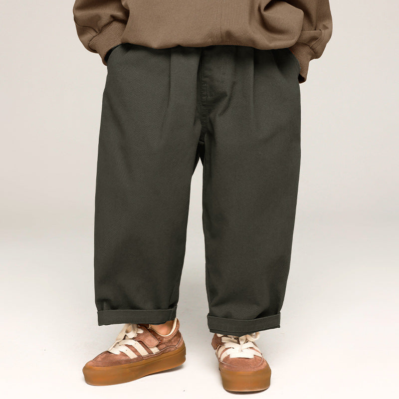 Comfortabele Unisex Katoenen Broek voor Kinderen – Khaki/Grijs, Maten 2-7 Jaar, Ademend en Relaxte Pasvorm 3