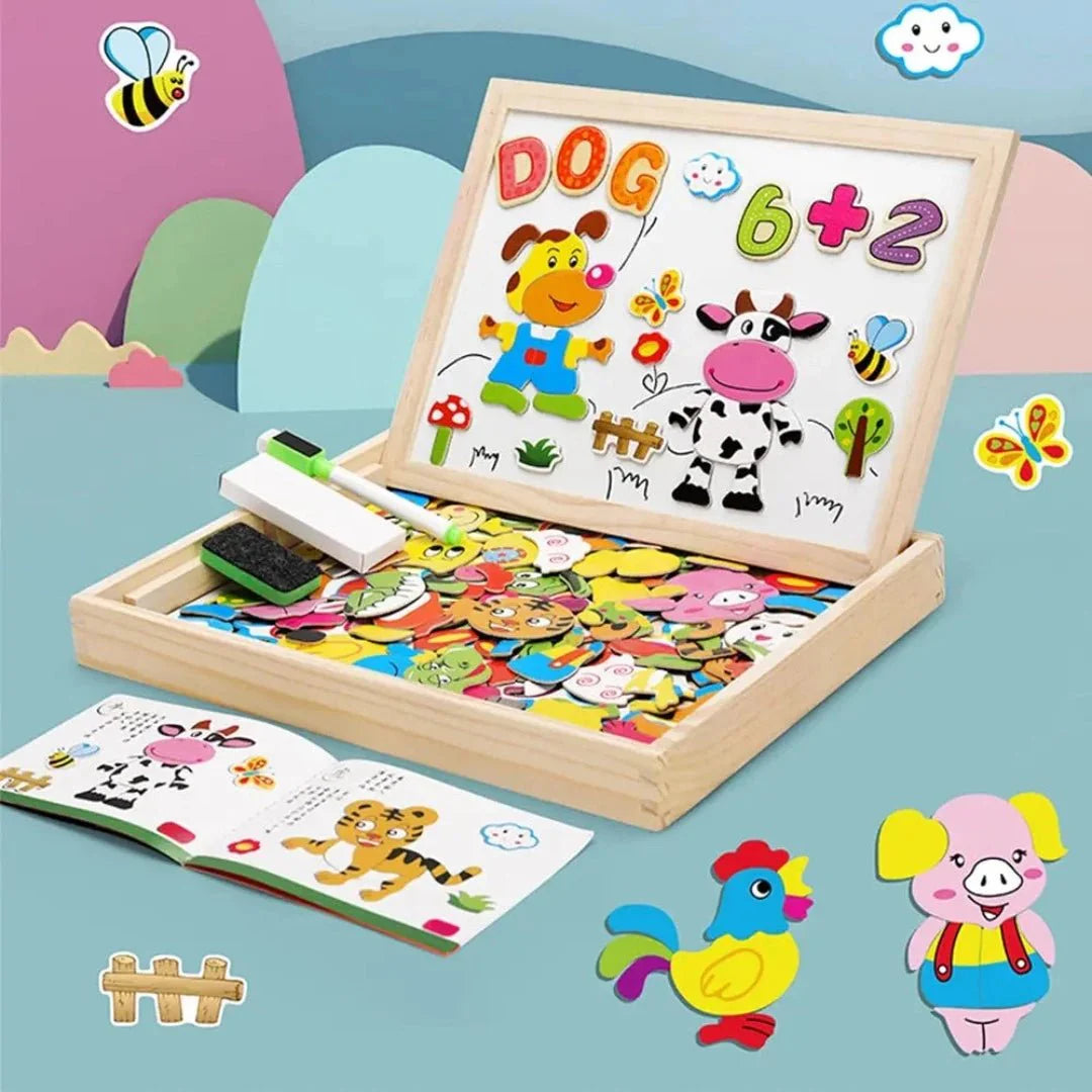 Dubbelzijdig Montessori Tekenbord met Magnetische Puzzlestukken en Kleurige Markers voor Kinderen 2