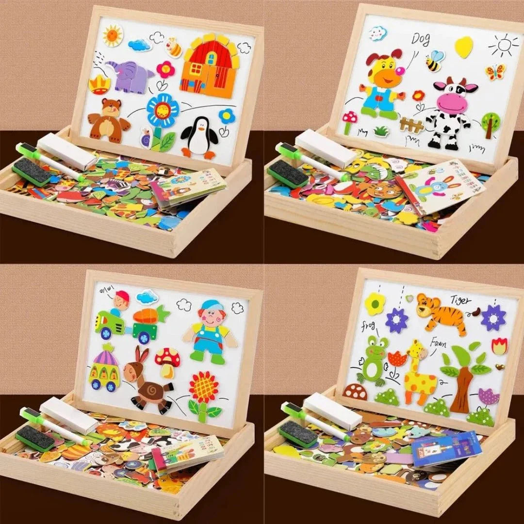 Dubbelzijdig Montessori Tekenbord met Magnetische Puzzlestukken en Kleurige Markers voor Kinderen 3