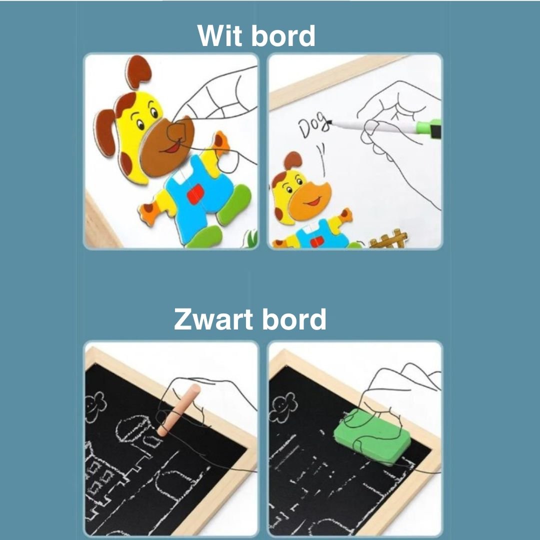 Dubbelzijdig Montessori Tekenbord met Magnetische Puzzlestukken en Kleurige Markers voor Kinderen 4