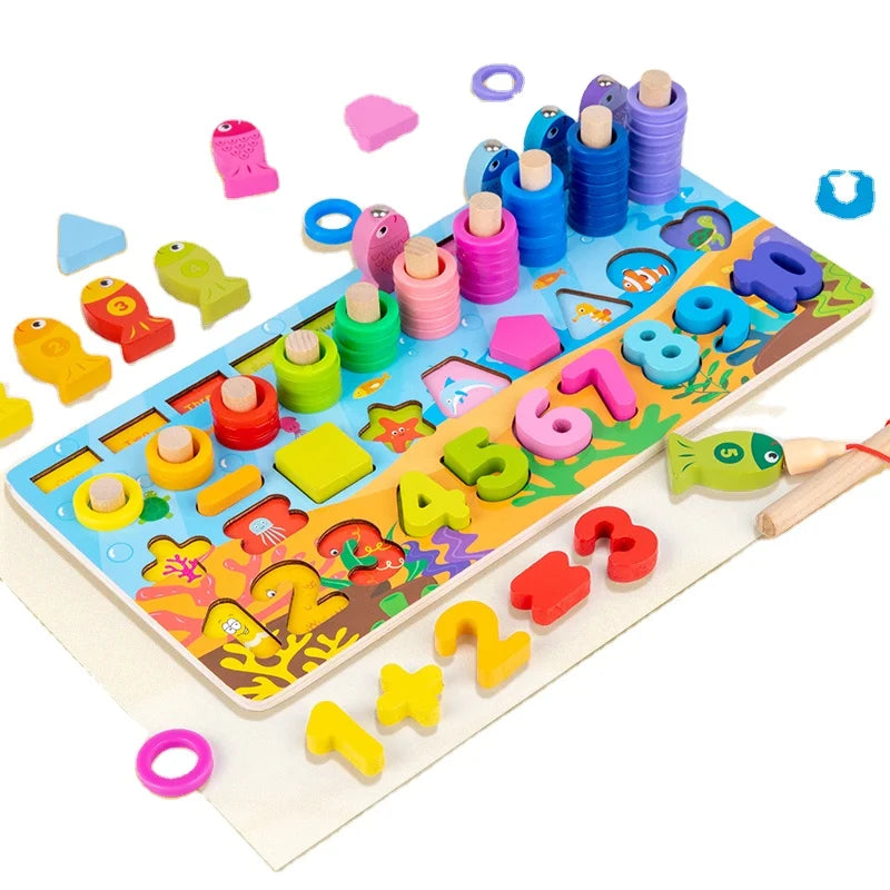 EcoToys NumPuzzle | Leren tellen met plezier - Houten Montessori cijferpuzzel & visspel