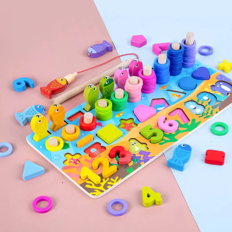 EcoToys NumPuzzle | Leren tellen met plezier - Houten Montessori cijferpuzzel & visspel