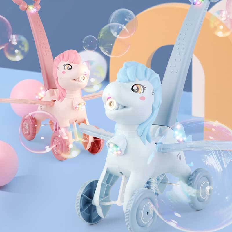 BubblePony | Magischer Blasen Spaß - Handgeschobene Einhorn Seifenblasenmaschine für Kinder