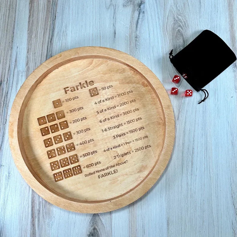 Houten Farkle Dobbelspel Tray met Gegraveerde Score Tabel en 6 Dobbelstenen voor Gezellige Spelavonden 2
