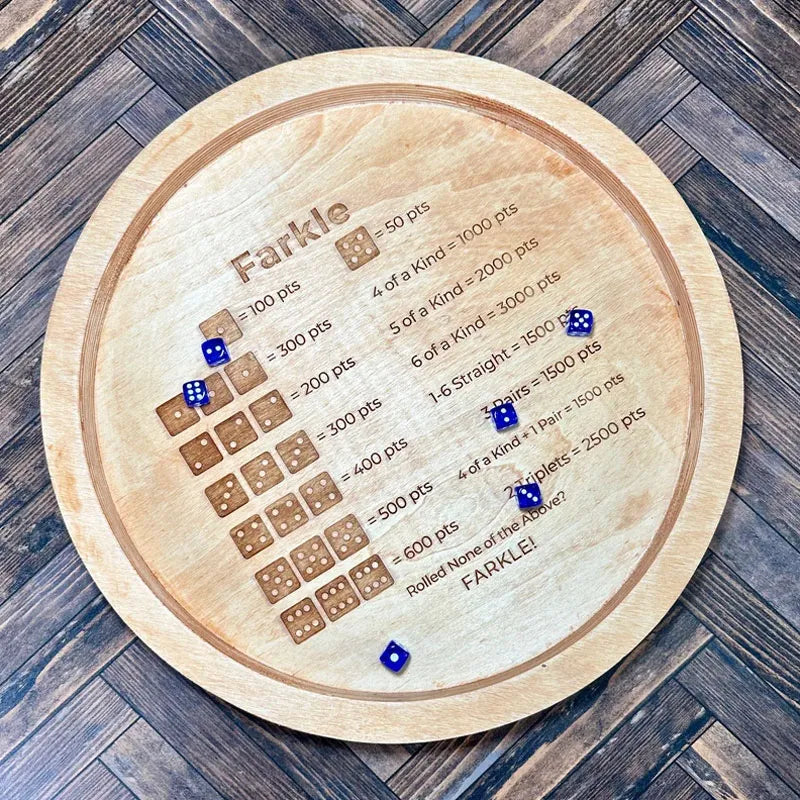 Houten Farkle Dobbelspel Tray met Gegraveerde Score Tabel en 6 Dobbelstenen voor Gezellige Spelavonden 5