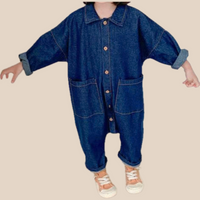 Thumbnail for Jumpsuit voor Peuters en Kleuters, Blauw/Beige Katoen, Maat 1-7 Jaar, Ademend en Comfortabel, Eenvoudige Drukknoopsluiting 2