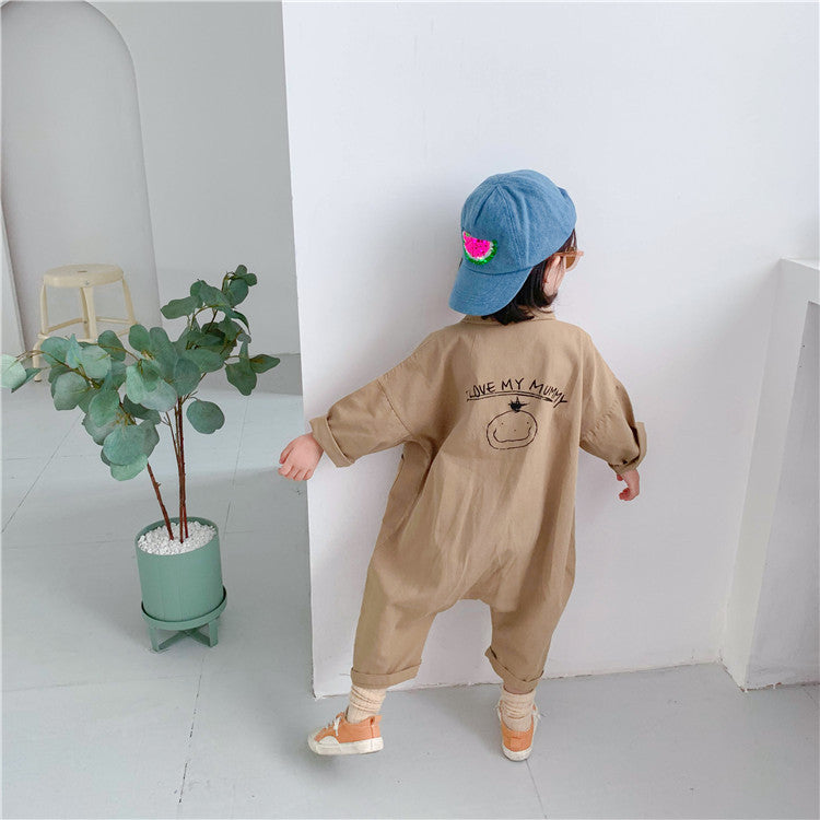 Jumpsuit voor Peuters en Kleuters, Blauw/Beige Katoen, Maat 1-7 Jaar, Ademend en Comfortabel, Eenvoudige Drukknoopsluiting 4