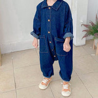Thumbnail for Jumpsuit voor Peuters en Kleuters, Blauw/Beige Katoen, Maat 1-7 Jaar, Ademend en Comfortabel, Eenvoudige Drukknoopsluiting 6