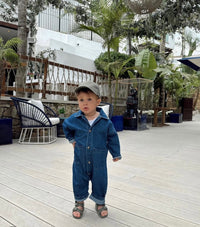 Thumbnail for Lichtblauwe Kinderoverall van Katoen voor Baby's en Peuters (0-4 Jaar) – Comfortabele Denim Boilersuit met Drukknoopsluiting 0