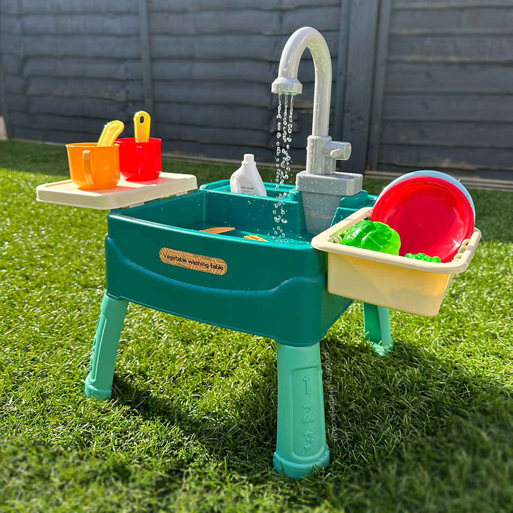 Magische Water Speelkeuken Hout voor Kinderen met Interactieve Kraan en 19 Accessoires – Speelkeukentje voor Binnen en Buiten 0