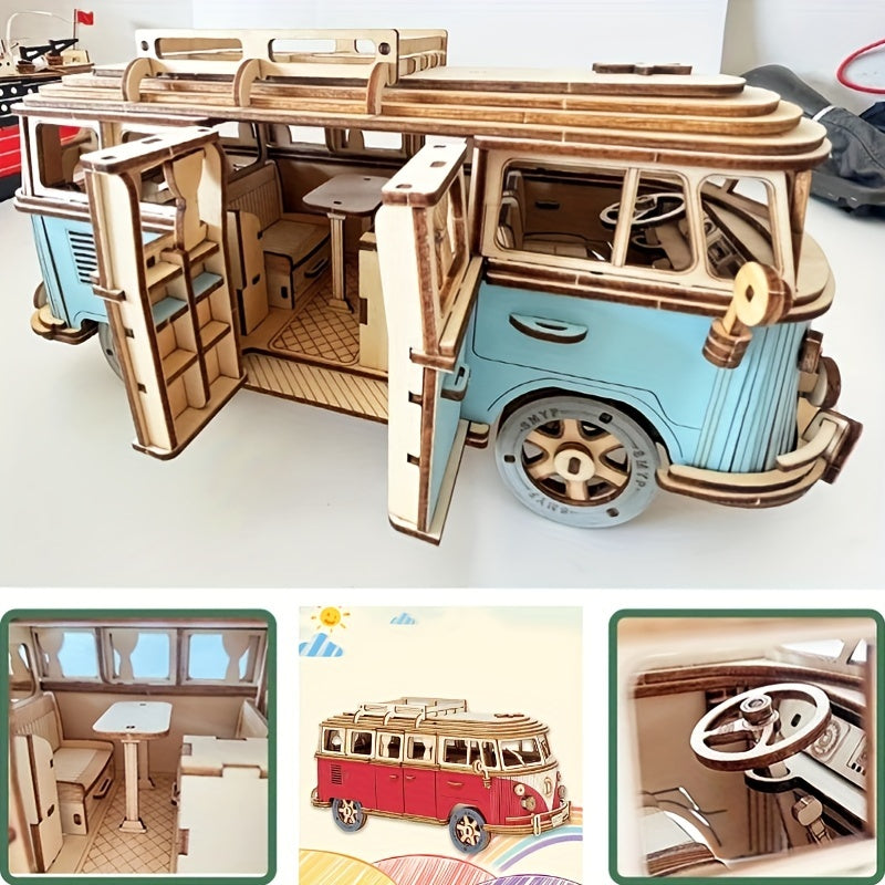 Max | Houten 3D Puzzel Camper voor Kinderen en Volwassenen, Educatief en Creatief Ontwerp 1