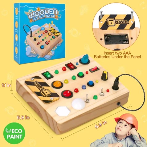 Ecotoys Wooden Wonderschijf | Creëer eindeloos speelplezier! - Montessori LED Busy Board voor leerzame avonturen