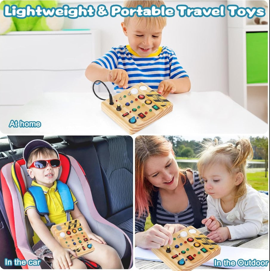 Ecotoys Wooden Wonderschijf | Creëer eindeloos speelplezier! - Montessori LED Busy Board voor leerzame avonturen