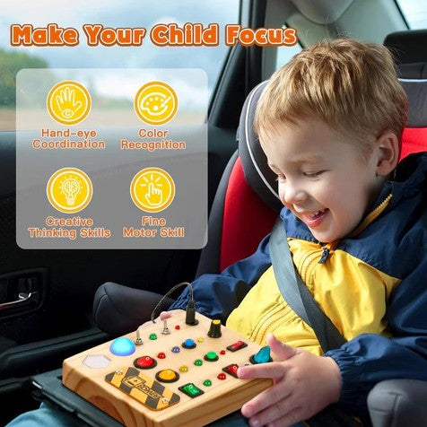 Ecotoys Wooden Wonderschijf | Creëer eindeloos speelplezier! - Montessori LED Busy Board voor leerzame avonturen