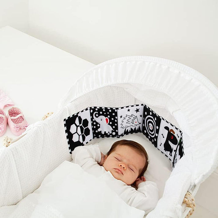 Montessori Baby Sensory Book van Zacht Polyester met Hoge Contrastpatronen en Babyveilige Spiegel voor 0-12 Maanden 3