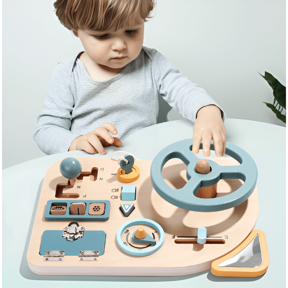 Montessori Houten Auto Drukbord Voor Peuters Met Interactieve Elementen - Leerzaam Speelgoed Voor 3 Jaar En Oudere Kinderen 0