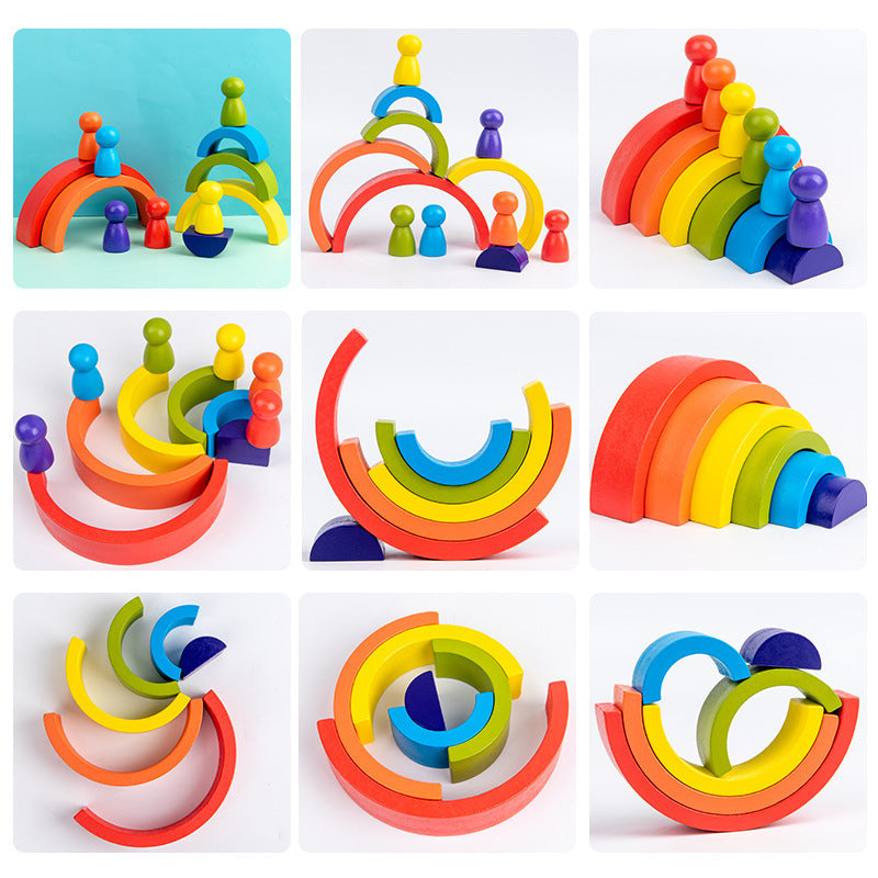 Rainbow Stacking Fun | Stimuleer Creativiteit - Educatieve Houten Blokken voor Kinderen