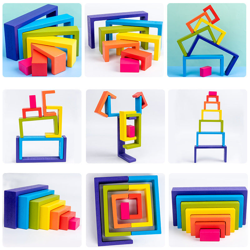 Rainbow Stacking Fun | Stimuleer Creativiteit - Educatieve Houten Blokken voor Kinderen