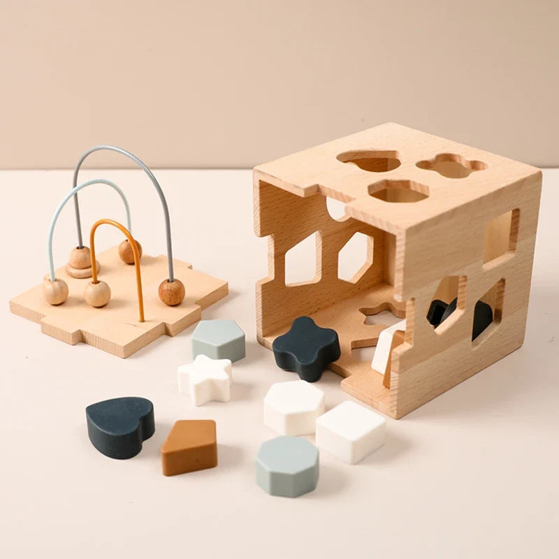 GeoPlay | Reconocimiento de formas y diversión - Bloque de clasificación de madera y silicona con formas geométricas