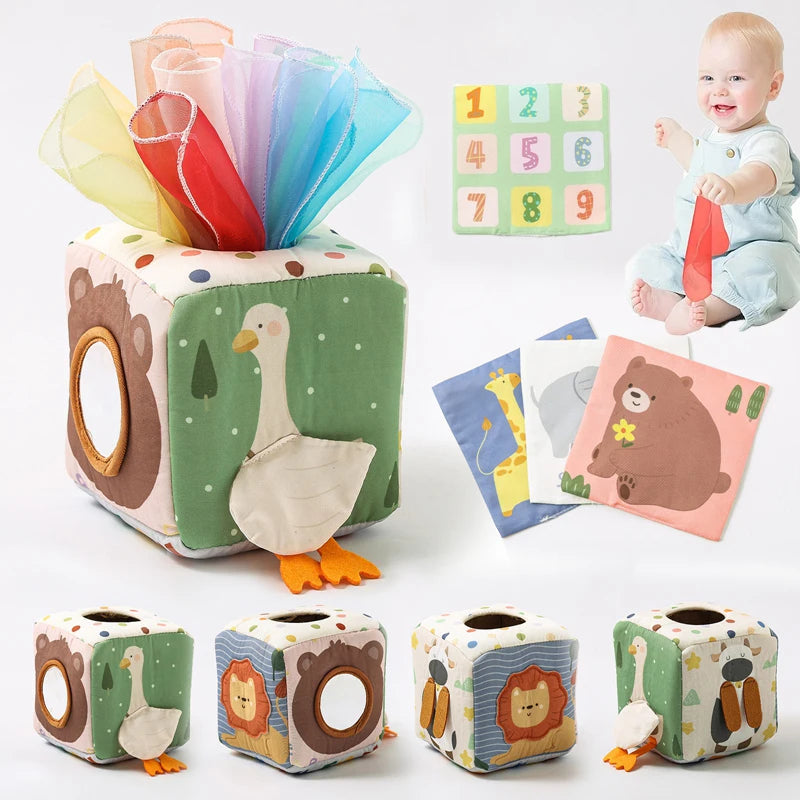 SnuzzieBox | Zintuiglijk Spelen – Montessori Tissuedoos Speelgoed voor Baby’s